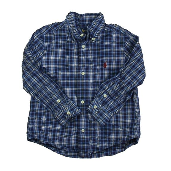 Pre-Owned Ralph Lauren Boys Blue Plaid Button Down Long Sleeve size: 3T (Good)