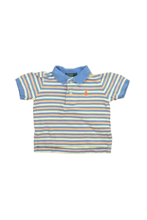Pre-Owned Ralph Lauren Boys Blue | Yellow Stripe Polo Shirt size: 9 Months (Good)