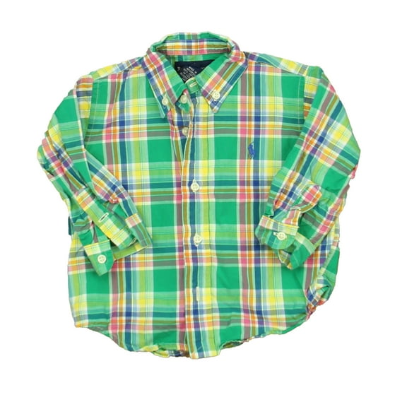 Pre-Owned Ralph Lauren Boys Green Plaid Button Down Long Sleeve size: 18 Months (Good)