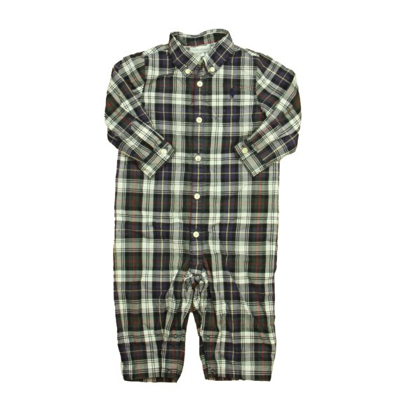 Pre-Owned Ralph Lauren Boys Navy Plaid Long Sleeve Outfit size: 9 Months (Good)