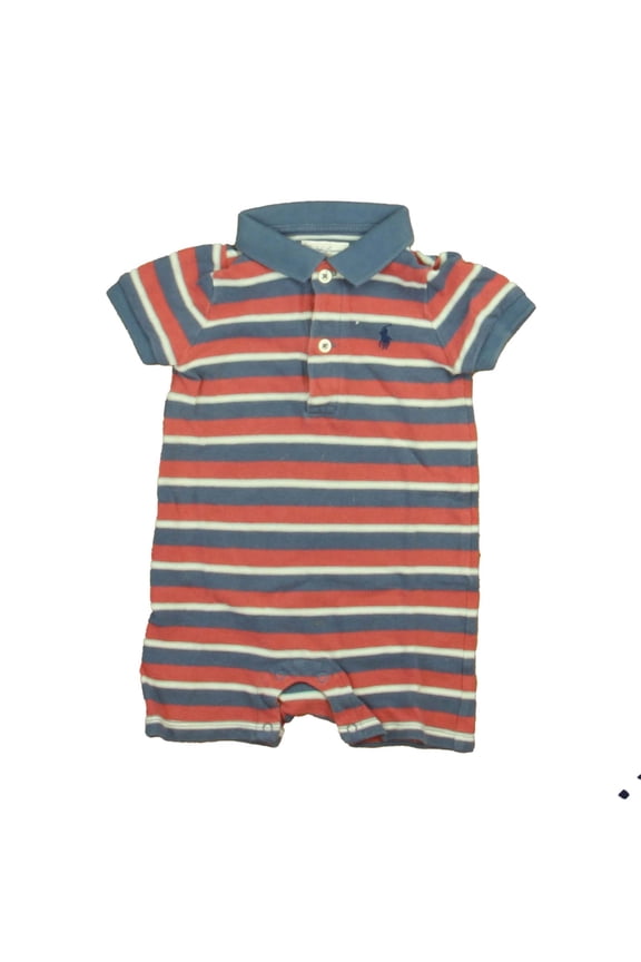 Pre-Owned Ralph Lauren Boys Red | Blue Stripe Romper size: 9 Months (Good)