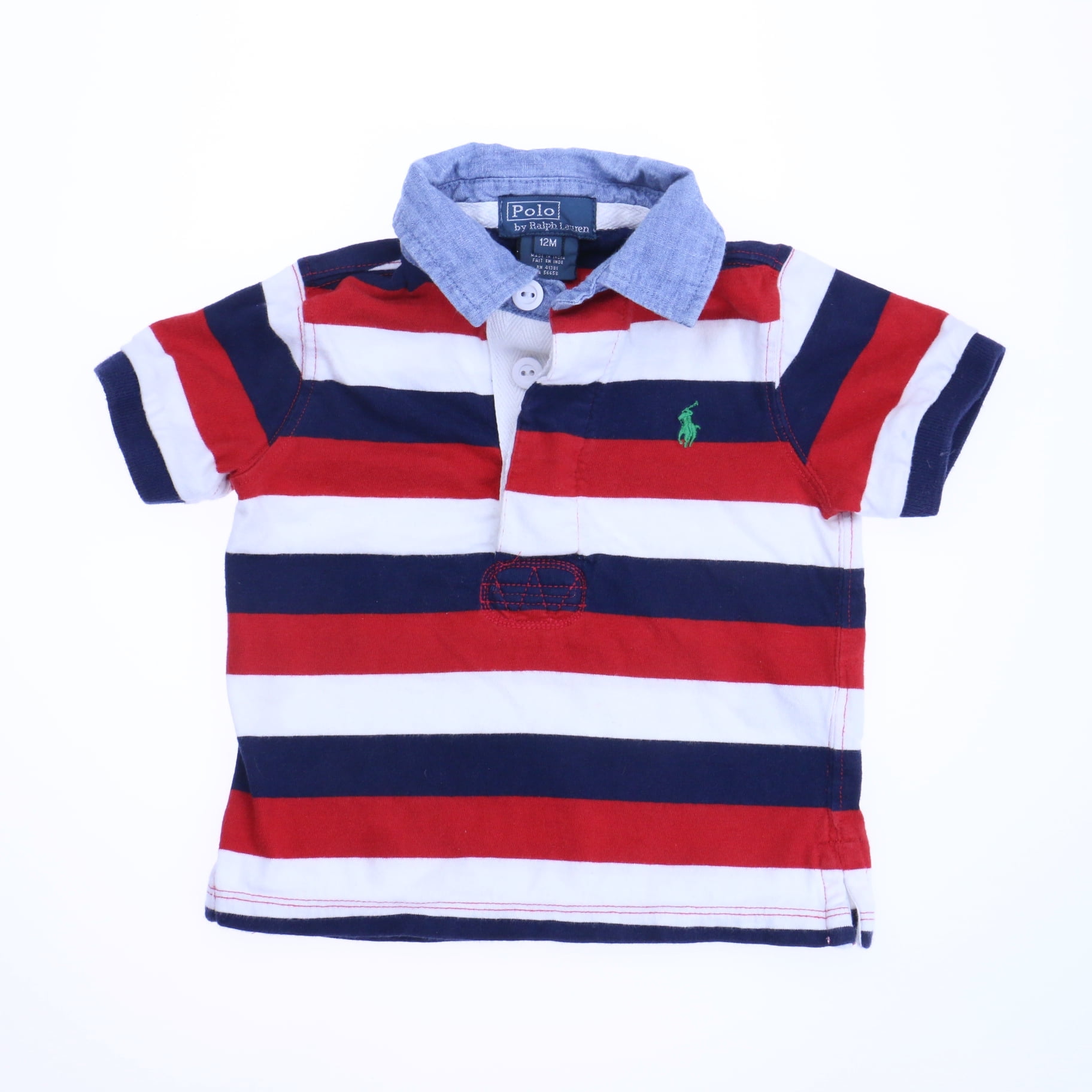 Pre Owned Ralph Lauren Boys Red Blue White Polo Shirt size 12 Months Good Walmart
