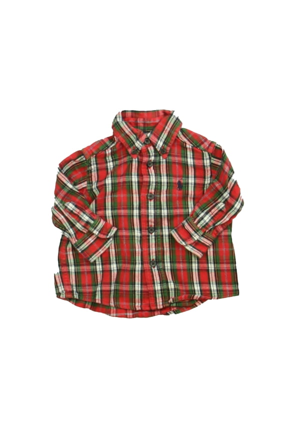 Pre-Owned Ralph Lauren Boys Red | Plaid Button Down Long Sleeve size: 3-6 Months (Good)
