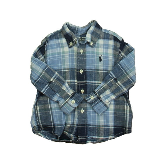 Pre-Owned Ralph Lauren Girls Blue Plaid Button Down Long Sleeve size: 12 Months (Good)