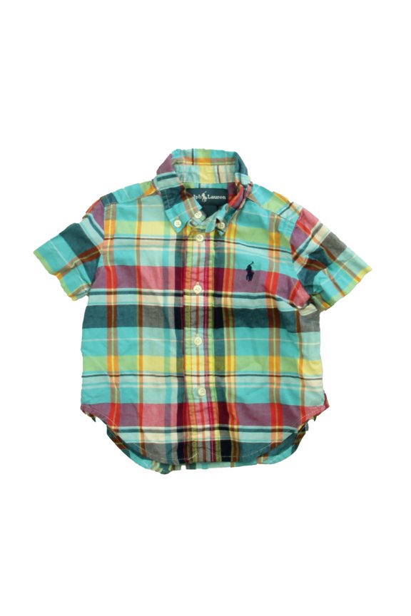 Pre-Owned Ralph Lauren Girls Blue | Red | Yellow Plaid Button Down Short Sleeve size: 9 Months (Good)