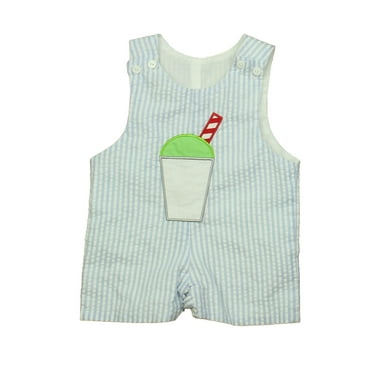 Pre-Owned Smocktions Boys Blue | White Shake Romper size: 6 Months (Fair)