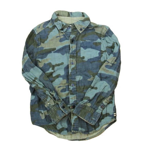 Pre-Owned Splendid Boys Blue Camo Button Down Long Sleeve size: 5-6 Years (Fair)