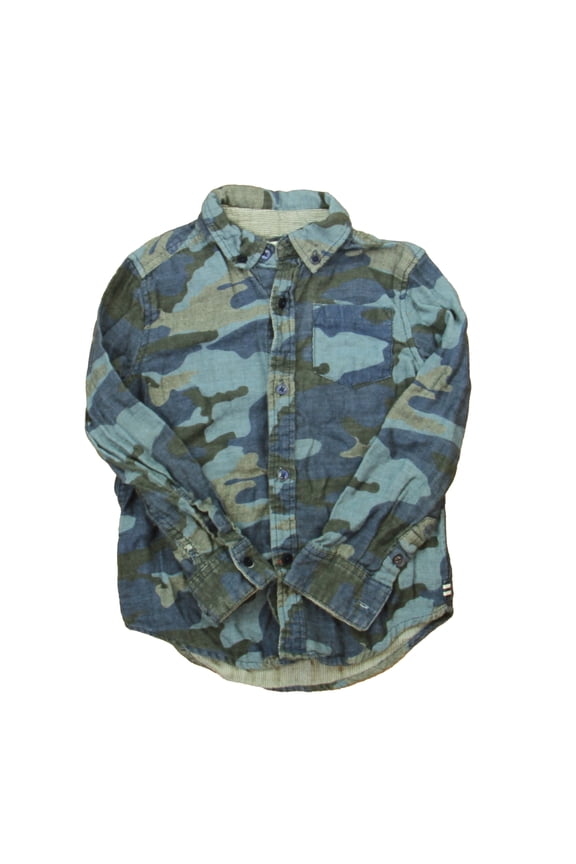 Pre-Owned Splendid Boys Blue Camo Button Down Long Sleeve size: 5-6 Years (Fair)