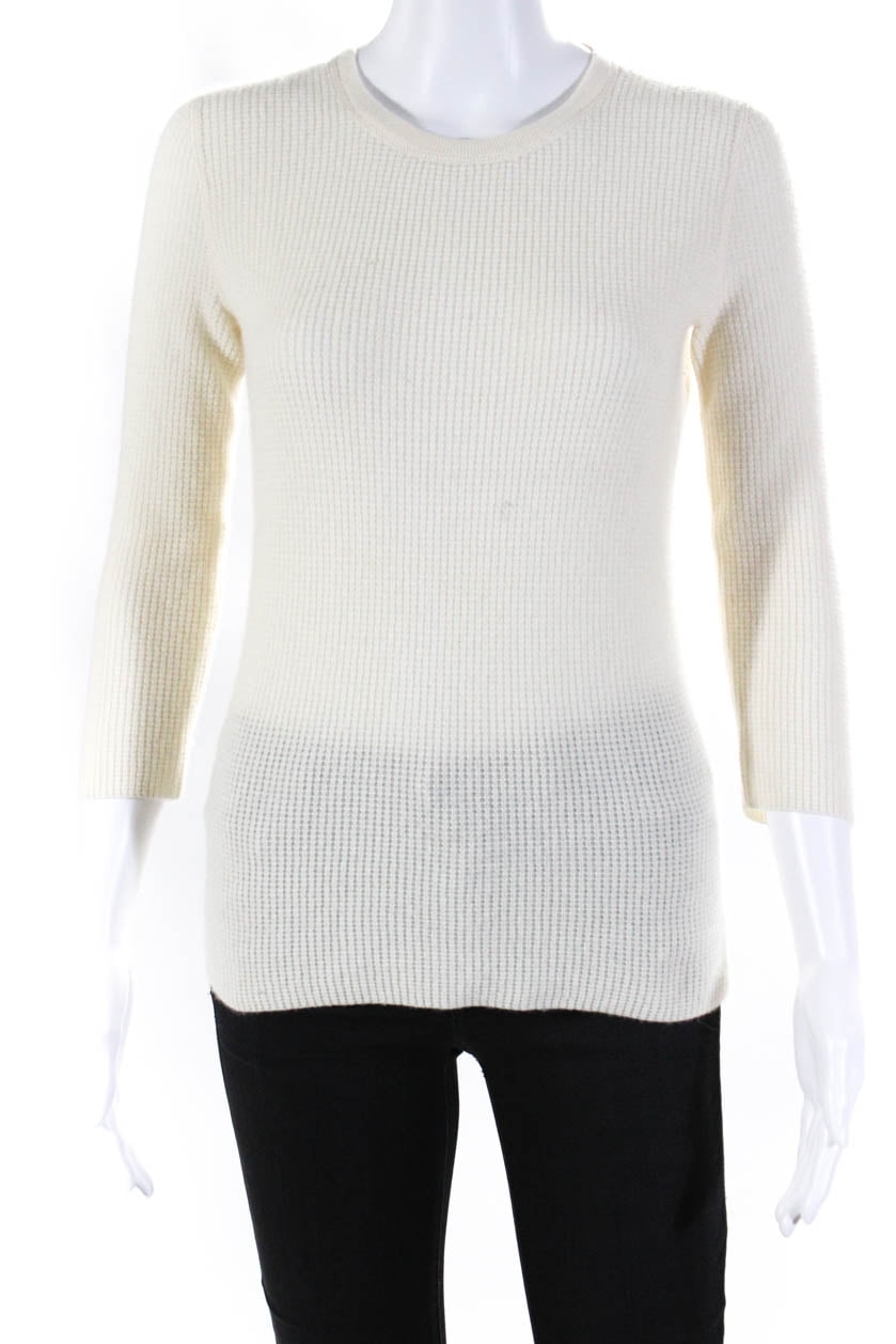 Pre-owned|Sutton Studio Womens 3/4 Sleeve Crew Neck Cashmere Waffle Knit  Sweater White XS - Walmart.com
