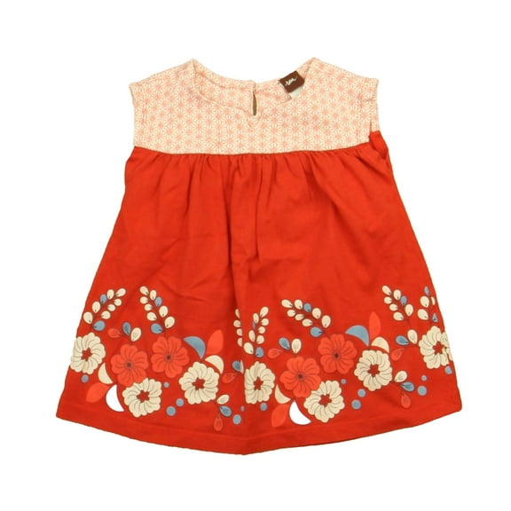 Pre-owned: Tea Girls White | Red | Blue Floral Dress size: 12-18 Months (Good)