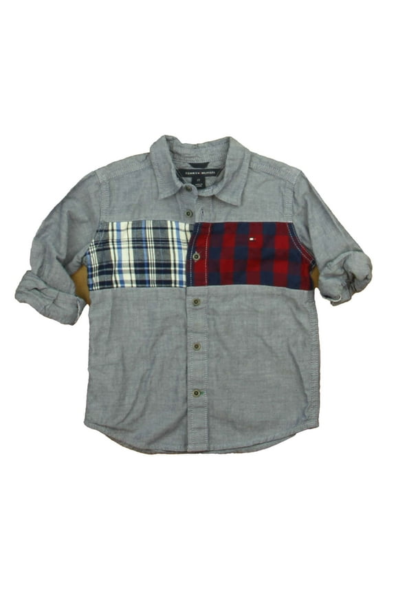 Pre-Owned Tommy Hilfiger Boys Blue | Red Plaid Button Down Long Sleeve size: 2T (Good)