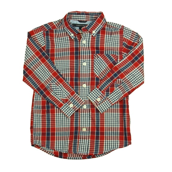 Pre-owned: Tommy Hilfiger Boys Red | Blue Plaid Button Down Long Sleeve size: 4T (Excellent)