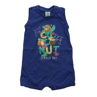 Pre-Owned Top Top Boys Blue Parrot Romper size: 9-12 Months (Good)