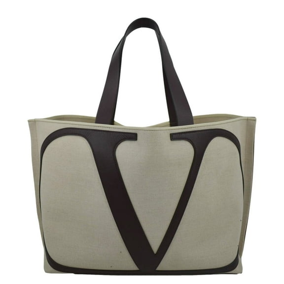 Pre-Owned VALENTINO Garavani Strandtasche Mit Vlogo In Canvas Shopping Tote Bag Chocolate
