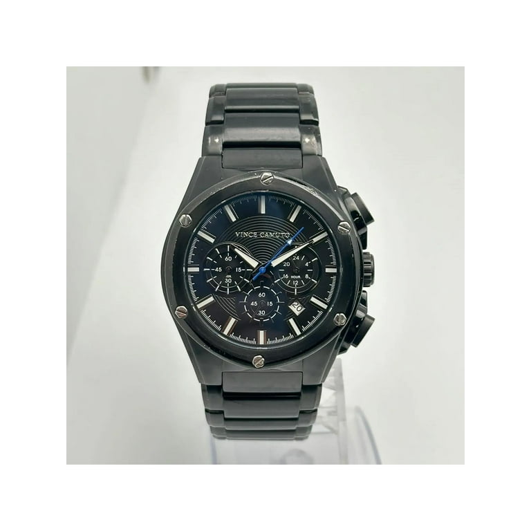 Pre Owned Vince Camuto 45mm Steel Black Dial Mens Quartz Watch VC 1065BK Good