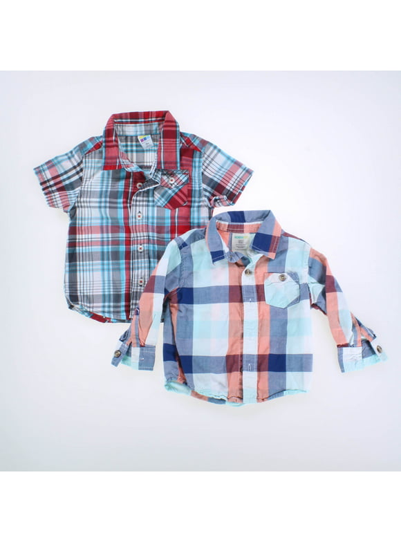 Pre-owned Wonderkids | Healthtex Boys Red | Blue Plaid Button Down Long Sleeve size: 12 Months