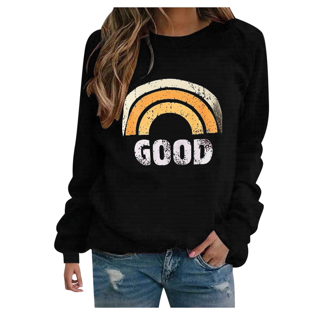 Pre-Owned sebulube Women Print Round Neck Sweatshirt Long Sleeve Casual Loose Pullover Shirt Blouse