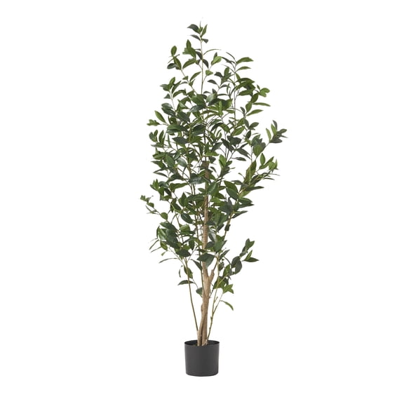 Pre-potted Artificial Laurel Tree 150CM Green Faux Plant for Home Decor, Tall Indoor Plant with Iron Frame, 24x29x64 Inches