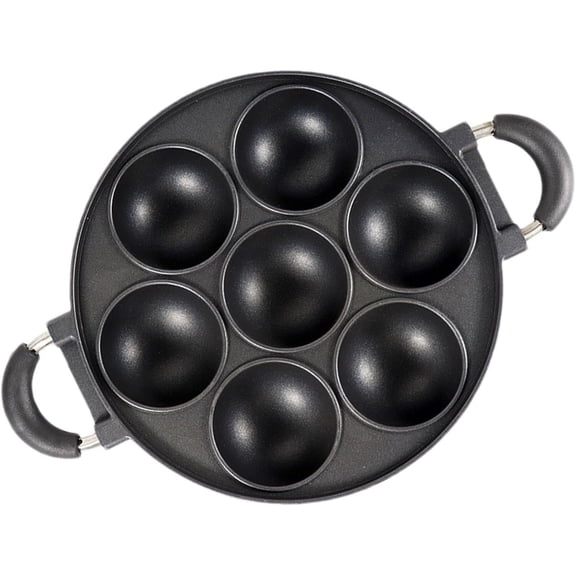 Pre-seasoned Cast Iron Cake Pan, 7 Cup Muffin Pan with Handle, Nonstick Round Muffin Baking Pan, Cup Cake Baking Trays for Oven, Cast Iron Cookware for Biscuits, Muffins, Brownies and Scones
