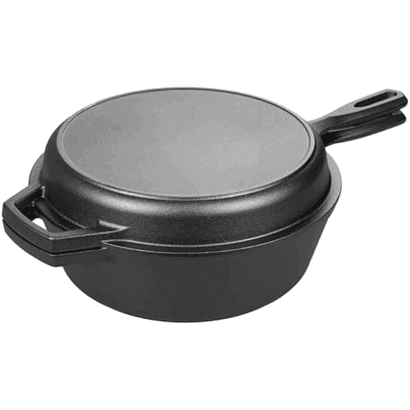 Pre-seasoned Cast Iron Double Dutch Oven Pot with Skillet Lid, for Bread Baking, Outdoor, Campfire Cooking, 3 Quart$$Home Decor, Kitchen, & Other