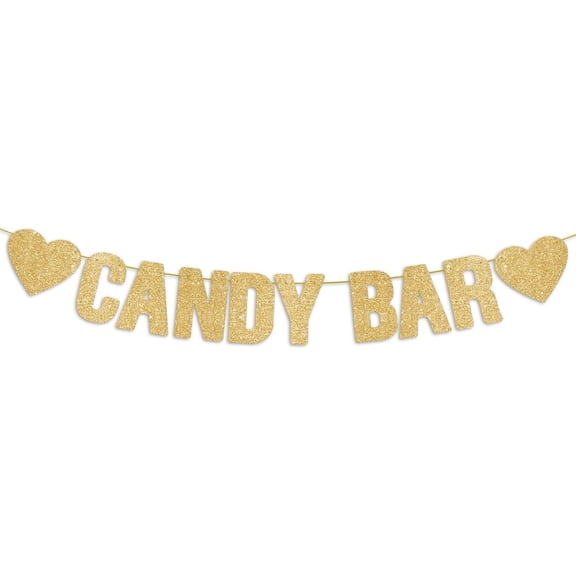 Pre-strung Candy Bar Gold Glitter Banner, Birthday, Wedding, Engagement, Bachelorette, Retirement, Graduation, New Year's Eve, Thanksgiving, BABY Shower Party Decorations