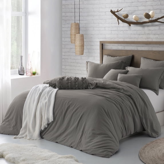 Swift Home 3-Piece Ultra Soft King/Cal King Crinkled Texture Pre-Washed Duvet Cover & Sham Set, Driftwood