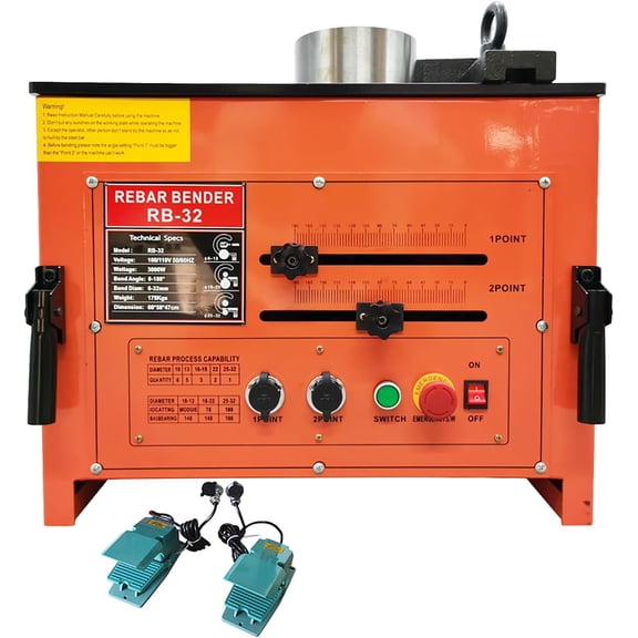 PreAsion 1-1/4" Steel Rod Electric Rebar Bender Bending Machine 2 Foot Controls Table Steel Bar Bender 110V 3000W