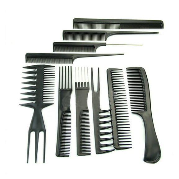 PreAsion 10Pcs Black Plastic Barbers Brush Combs Set Salon Hair Cutting Combs