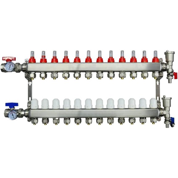 PreAsion 12-Branch PEX Radiant Floor Heating Manifold Set Stainless Steel Floor Heating Geothermal Water Distributor Intelligent Temperature Control
