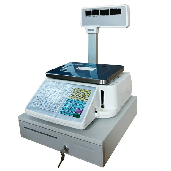 PreAsion 15kg Digital Price Computing Scale with Cash Box Four Window Pole LCD