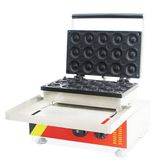 PreAsion 15pcs Electric Donut Maker Waffle Baking Machine Snack Maker Double-sided Non-stick Donut Baking Machine 110V