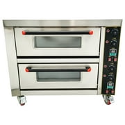 Commercial Double Deck Electric Pizza Oven with Wheels Dual Independent Temperature Control 220V 6.4 KW