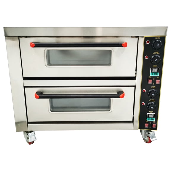 Commercial Double Deck Electric Pizza Oven with Wheels Dual Independent Temperature Control 220V 6.4 KW