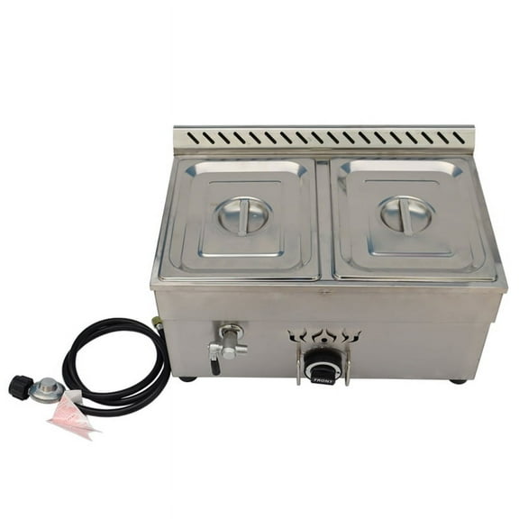 PreAsion 2-Pan Gas Food Warmer Stove Bain-marie Steam Heater Table with Pressure Reducing Valve