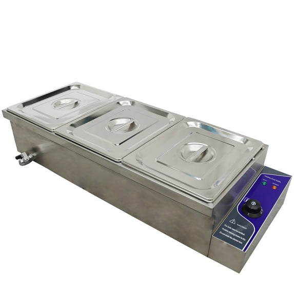 PreAsion 3 Pan Buffet Food Warmer Cooking Warming Equipment Canteen Kitchen Steam Table