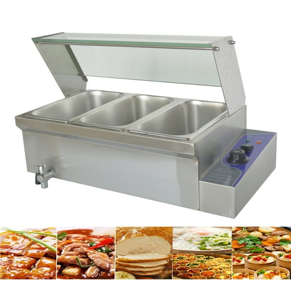 PreAsion 3-Pan Food Warmer Catering Kitchen Electric Heating Cooking Warming Stove