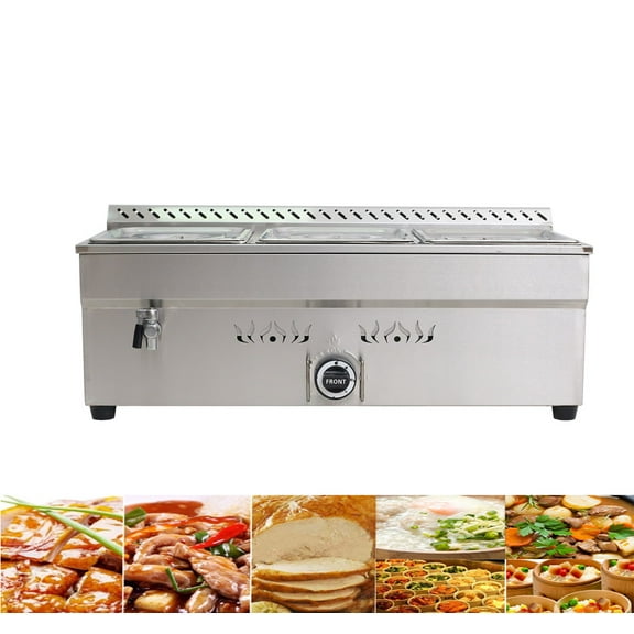 PreAsion 3-Pan LP GAS Food Warmer Catering Kitchen Steam Table Cooking Warming Stove