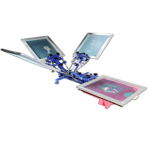 PreAsion 4 Color 1 Station Single Rotating Screen Printing Press Desktop Micro Registration T-Shirt Printing Machine