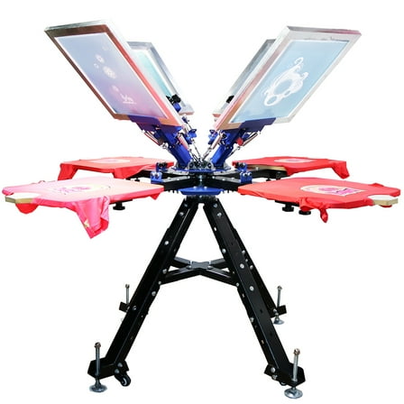 PreAsion 4 Color 4 Station Double Rotating Screen Printing Press Desktop Floor Dual Use Micro Registration T-Shirt Printing Machine