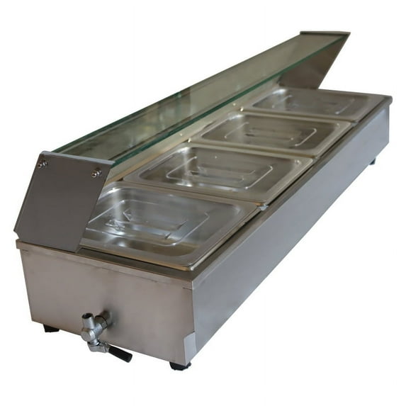 PreAsion 4-Pan Bain-marie Buffet Food Warmer Stove Steam Heater Restaurant Canteen Food Warming with Glass Shield