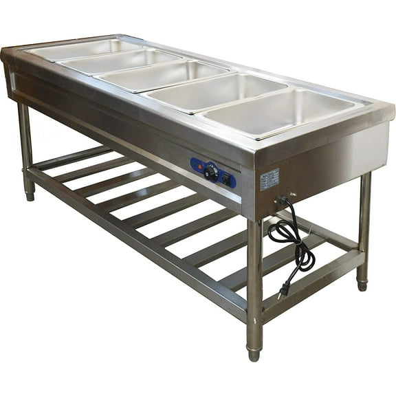 PreAsion 5-Pan Food Warmer Stove Bain-marie Canteen Buffet Steam Heater Table with Bracket