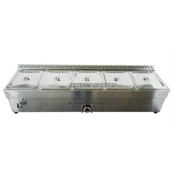 PreAsion 5-Pan Gas Food Warmer Stove Bain-marie Steam Heater Table with Pressure Reducing Valve