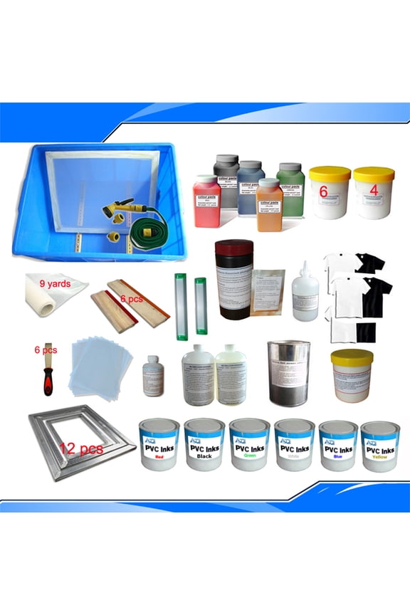 6 Colors Screen Printing Materials Kit T-Shirt Frame Print Equipment