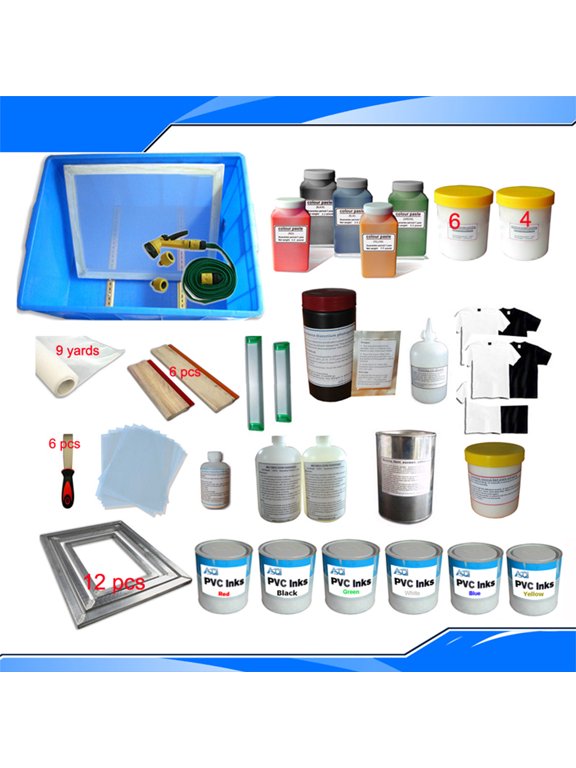 6 Colors Screen Printing Materials Kit T-Shirt Frame Print Equipment