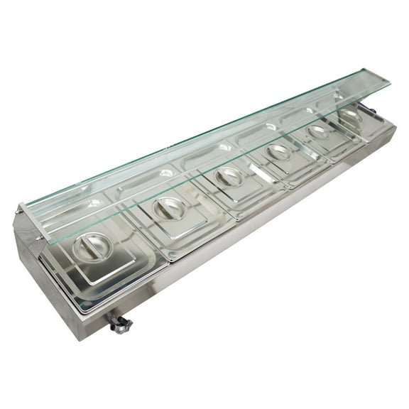 PreAsion 6-Pan Bain-marie Buffet Food Warmer Stove Steam Heater Table with Glass Guard