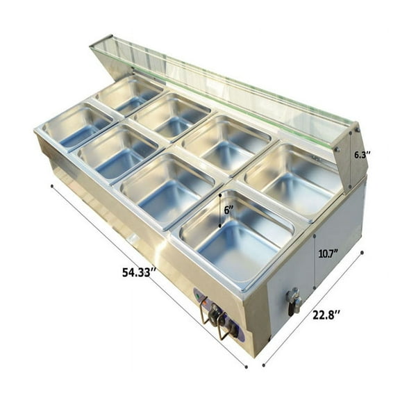 PreAsion 8-Pan Bain-marie Buffet Food Warmer with Glass Guard Food Temperature Control