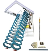 PreAsion Attic Pull Down Ceiling Ladder 10.5ft/13Steps Hidden Telescopic Ladder Blue