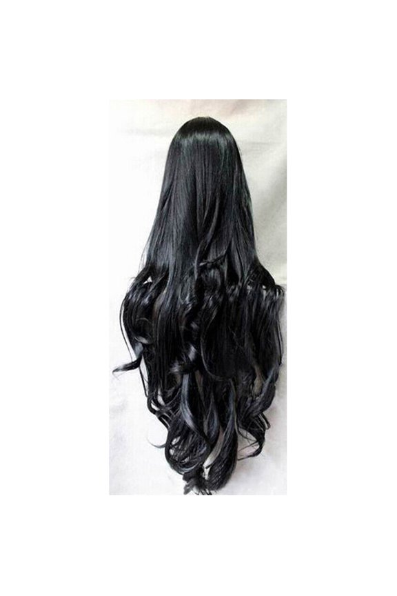 Black 31.5inch Long Curly Wig Full Wavy Hair for Anime Cos-play Lolita Party (Lace Front)