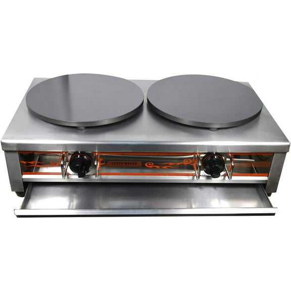 PreAsion Commercial Double Pancake Maker Gas Crepe Machine Pan Griddle Machine Stainless Steel Crepe Pancake Maker
