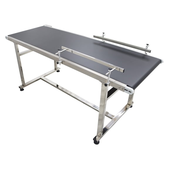 PreAsion Conveyor With Double Guardrail 23.6*70.9" Black PVC Belt Conveyor Industrial Conveyor System